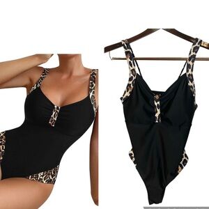 NEW Leopard and Black One Piece Swimsuit Size XL